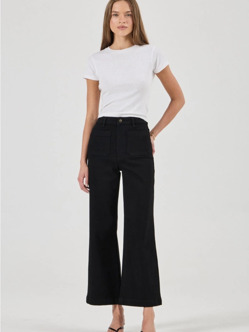 ROLLA'S Sailor Jean Black High-Rise Wide Leg Jeans with Front Patch Pockets